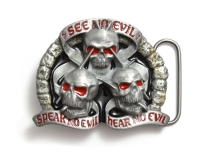 See No Evil, Speak No Evil, Hear No Evil Skull Belt Buckle