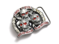 See No Evil, Speak No Evil, Hear No Evil Skull Belt Buckle